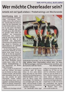 Artikel zum Probetraining 2012 im Anzeigenblatt "Der Mittwoch" vom 21.03.2012