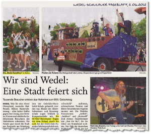 Artikel zum Hafenfest aus dem Wedel-Schulauer Tageblatt vom 11.06.2012